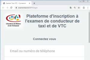 Plateforme d'inscription à l'examen VTC
